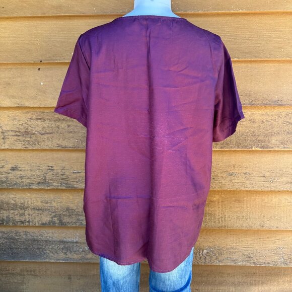 Miss Look Plumb Floral Top 957341 Button Detail Short Sleeve Blouse Shirt Size X - Picture 3 of 8